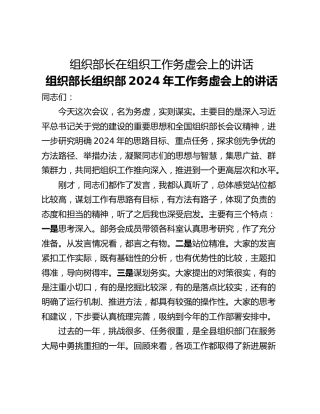 组织部长在组织工作务虚会上的讲话