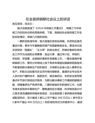 在全县供销联社会议上的讲话