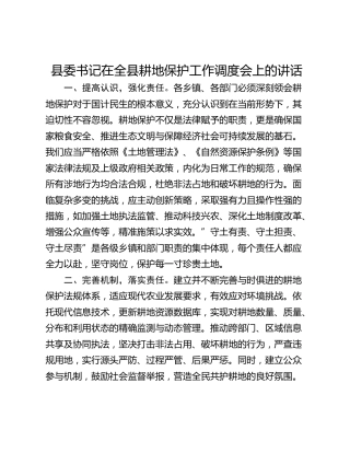 县委书记在全县耕地保护工作调度会上的讲话