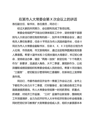 在某市人大常委会第X次会议上的讲话