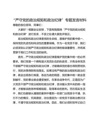 “严守党的政治规矩和政治纪律”专题发言材料