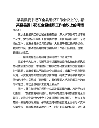 -某县县委书记在全县组织工作会议上的讲话