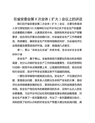 在省安委会第X次全体（扩大）会议上的讲话