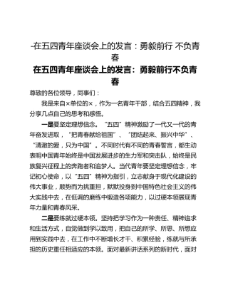 -在五四青年座谈会上的发言：勇毅前行 不负青春
