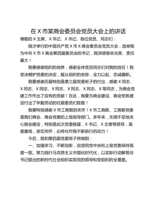 在X市某商会委员会党员大会上的讲话