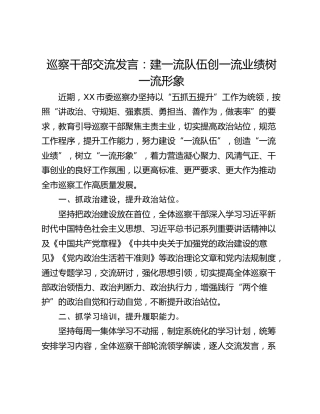 巡察干部交流发言：建一流队伍创一流业绩树一流形象