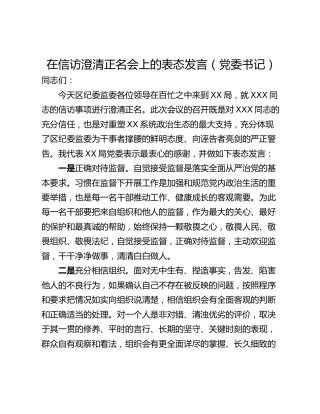在信访澄清正名会上的表态发言（党委书记）