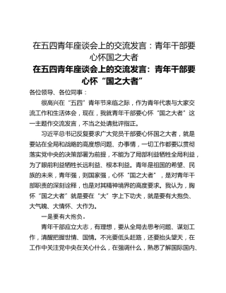 在五四青年座谈会上的交流发言：青年干部要心怀国之大者