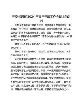 县委书记在2024年青年干部工作会议上的讲话