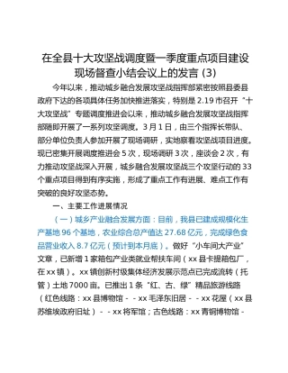 在全县十大攻坚战调度暨一季度重点项目建设现场督查小结会议上的发言 (3)
