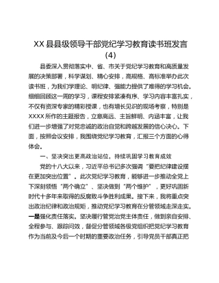 XX县县级领导干部党纪学习教育读书班发言 (4)