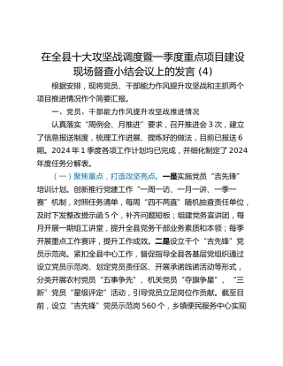 在全县十大攻坚战调度暨一季度重点项目建设现场督查小结会议上的发言 (4)