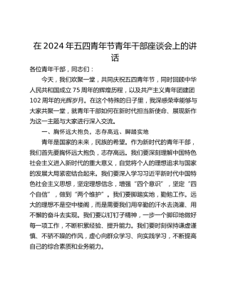 在2024年五四青年节青年干部座谈会上的讲话
