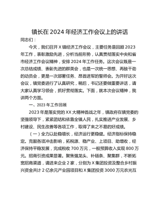 镇长在2024年经济工作会议上的讲话