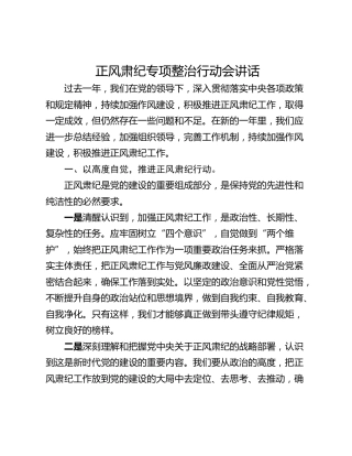 正风肃纪专项整治行动会讲话
