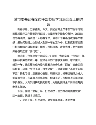某市委书记在全市干部节后学习班会议上的讲话
