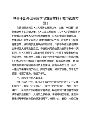领导干部外出考察学习发言材料（城市管理方面）