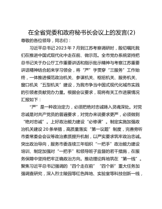 在全省党委和政府秘书长会议上的发言(2)
