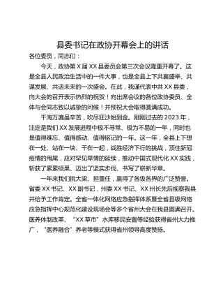 县委书记在政协开幕会上的讲话