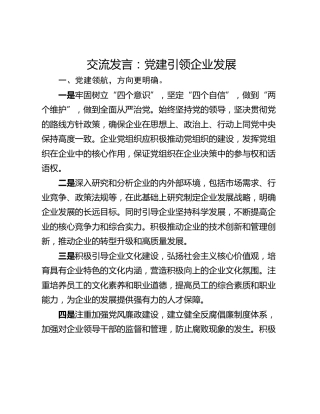 交流发言：党建引领企业发展