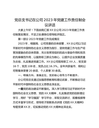 党总支书记在公司2023年党建工作责任制会议讲话