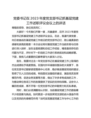 党委书记在2023年度党支部书记抓基层党建工作述职评议会议上的讲话