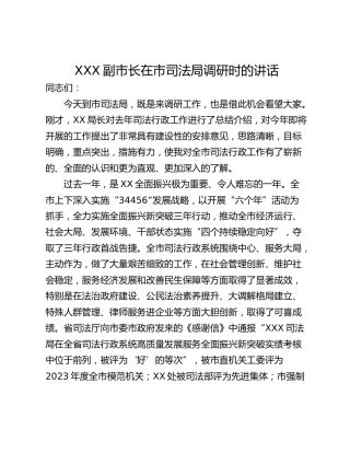 XXX副市长在市司法局调研时的讲话