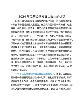 2024年民营经济发展大会上的讲话