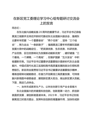 在新区党工委理论学习中心组专题研讨交流会上的发言