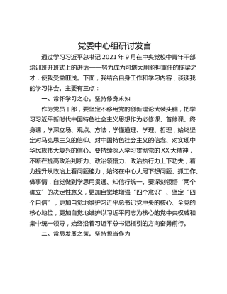 党委中心组研讨发言