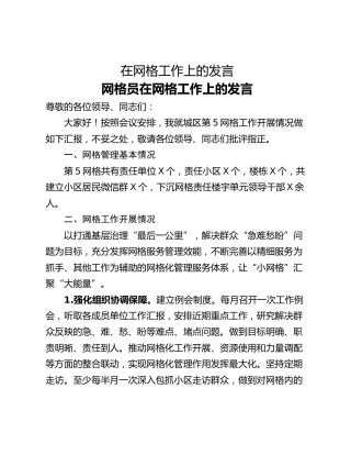 在网格工作上的发言