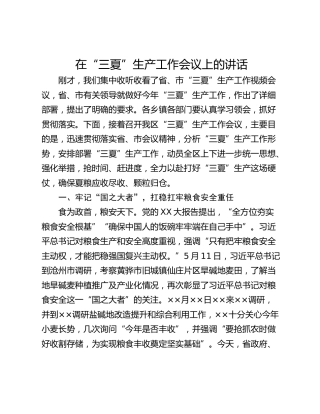 在“三夏”生产工作会议上的讲话
