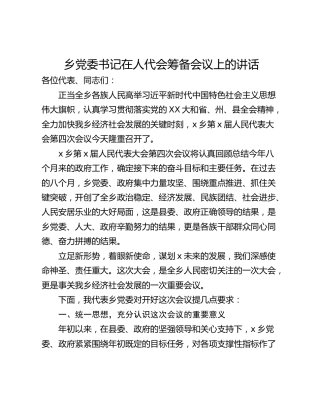 乡党委书记在人代会筹备会议上的讲话