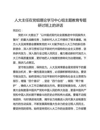 人大主任在党组理论学习中心组主题教育专题研讨班上的讲话