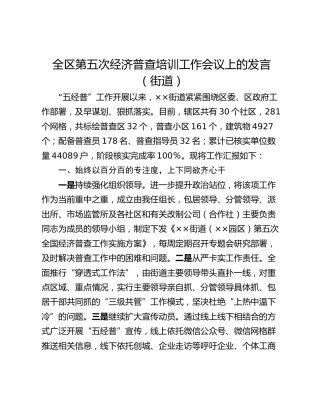 全区第五次经济普查培训工作会议上的发言（街道）