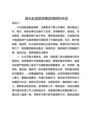 县长赴县旅游集团调研的讲话