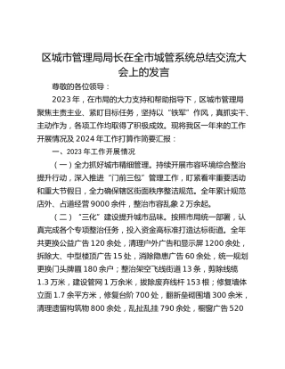 区城市管理局局长在全市城管系统总结交流大会上的发言