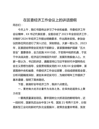 在区委经济工作会议上的讲话提纲