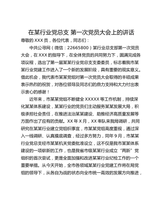 在某行业党总支 第一次党员大会上的讲话