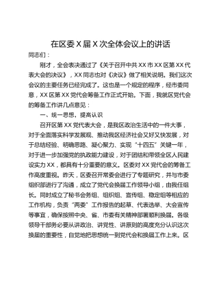 在区委X届X次全体会议上的讲话