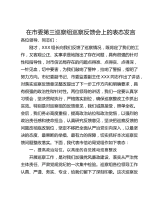 在市委第三巡察组巡察反馈会上的表态发言
