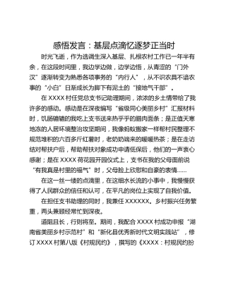 感悟发言：基层点滴忆逐梦正当时