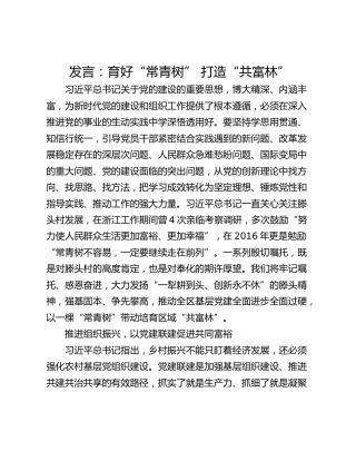 发言：育好“常青树” 打造“共富林”