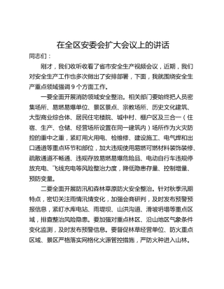 在全区安委会扩大会议上的讲话