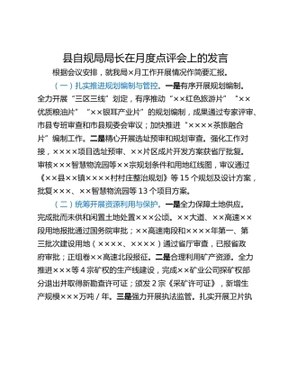 县自规局局长在月度点评会上的发言