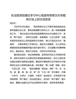 在法院党组理论学习中心组宣传思想文化专题研讨会上的交流发言