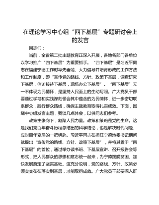 在理论学习中心组“四下基层”专题研讨会上的发言