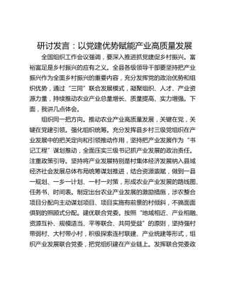 研讨发言：以党建优势赋能产业高质量发展