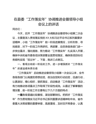 在县委“工作落实年”协调推进会暨领导小组会议上的讲话