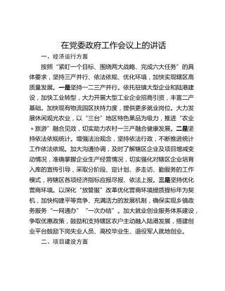 在党委政府工作会议上的讲话
